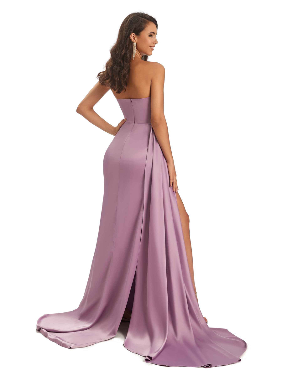 Sexy Soft Satin Sweetheart Long Mermaid Prom Dresses With Slit