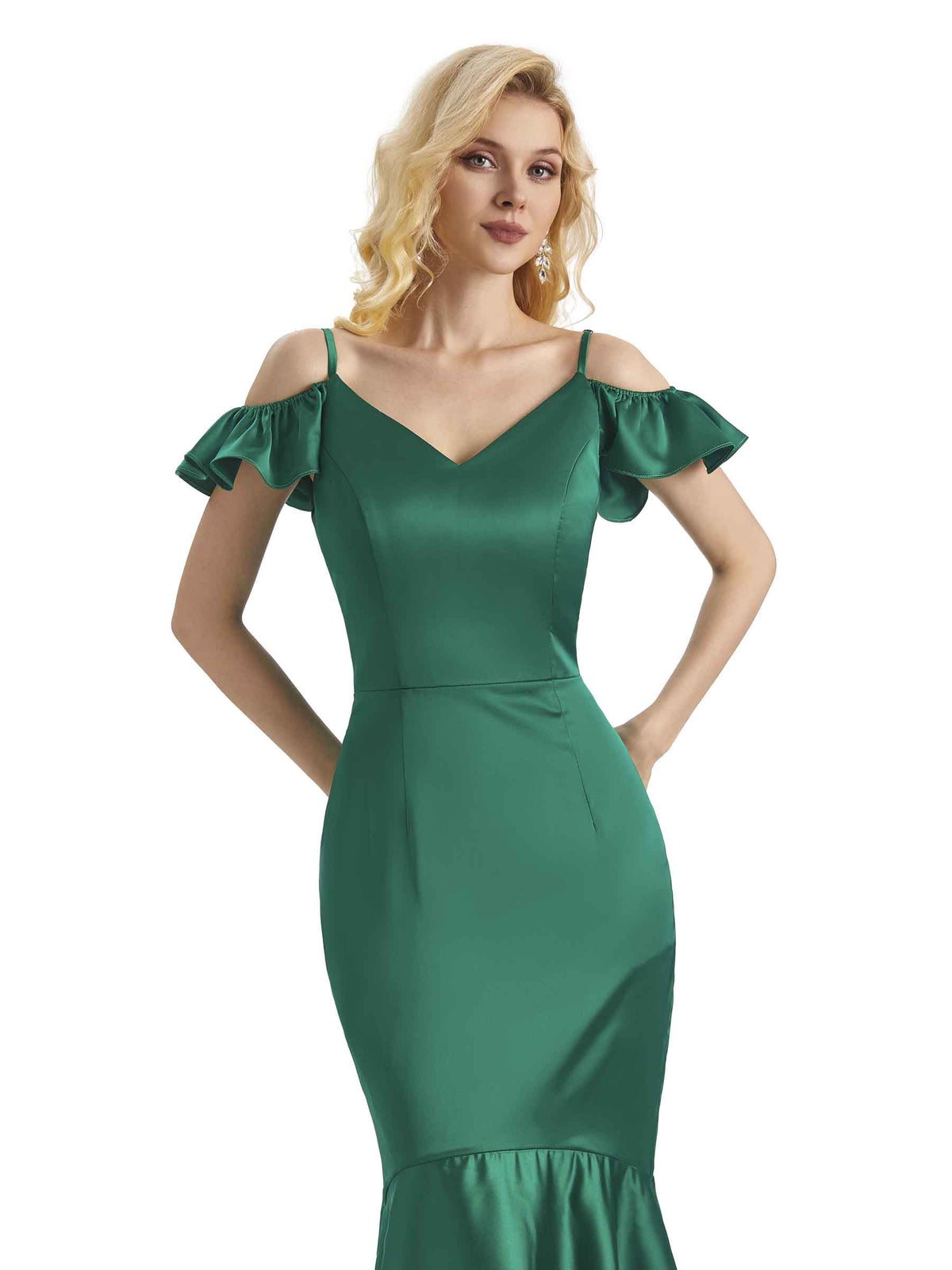 Sexy Soft Satin Cold Shoulder High Low Mermaid Mermaid Bridesmaid Dresses