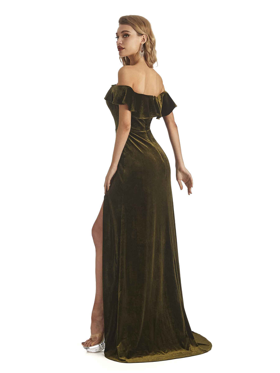 Elegant Sheath Off The Shoulder Velvet Long Wedding Outfits For Women