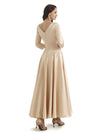 Elegant Soft Satin 3/4 Sleeves V-Neck Ankle Length Mother of The Bride Dresses