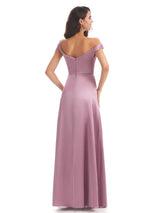 Elegant Soft Satin V-neck Long Unique Wedding Bridesmaid Dresses Online