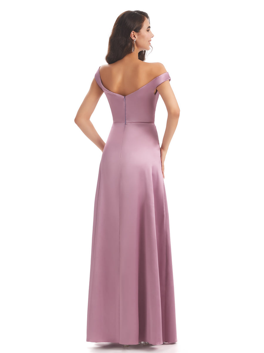 Elegant Soft Satin V-neck Long Unique Wedding Bridesmaid Dresses Online