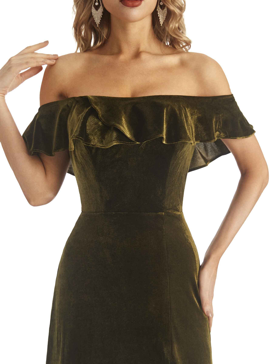 Elegant Sheath Off The Shoulder Velvet Long Wedding Outfits For Women