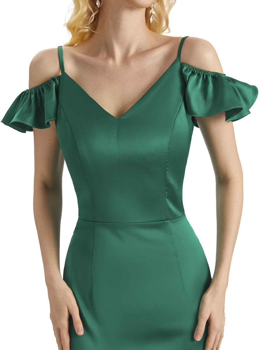 Sexy Soft Satin Cold Shoulder High Low Mermaid Mermaid Bridesmaid Dresses
