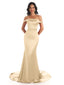 Elegant Soft Satin Off The Shoulder Maxi Long Mermaid Dress For Wedding Reception