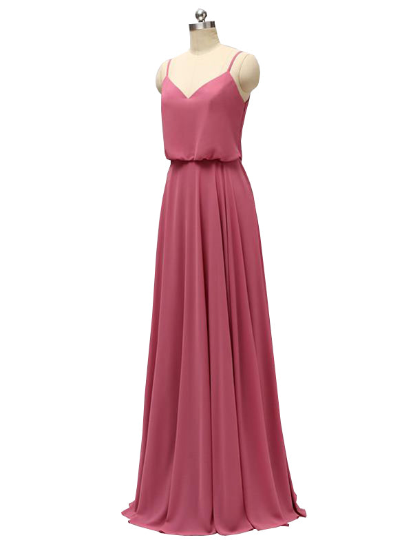Elegant Spaghetti Strap Chiffon Floor Length Maxi Modern Bridesmaid Dresses