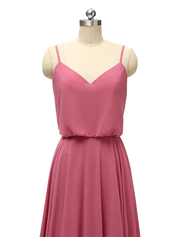 Elegant Spaghetti Strap Chiffon Floor Length Maxi Modern Bridesmaid Dresses