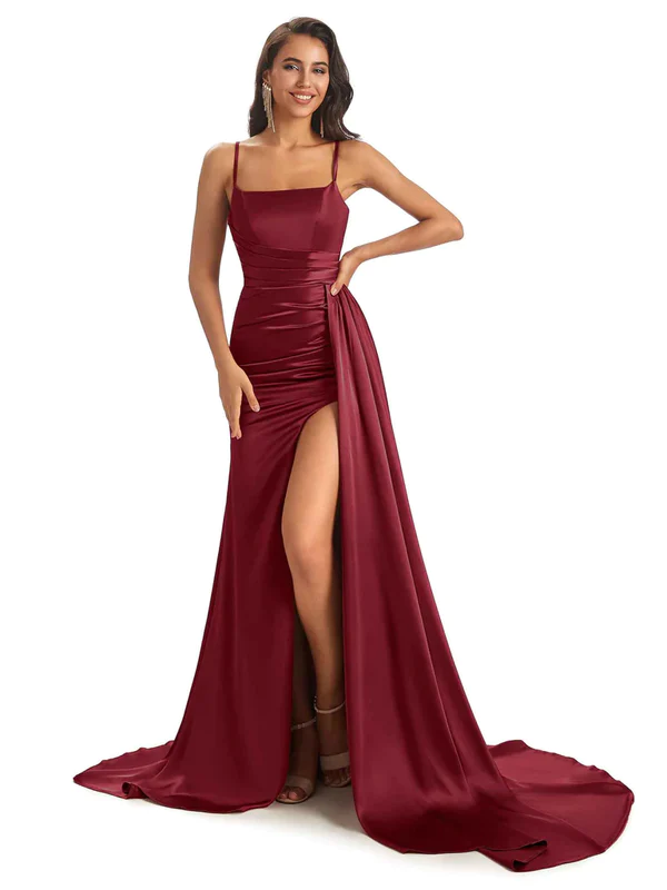 Mismatched Burgundy Sexy Mermaid Side Split Satin Long Red Bridesmaid Dresses Online/Maid of Honor Dresses/Bridal Party Dresses, Burgundy/D Mismatched Burgundy Sexy Mermaid Side Split Satin Long Red Bridesmaid Dresses Online/Maid of Honor Dresses/Bridal Party Dresses, Burgundy/D