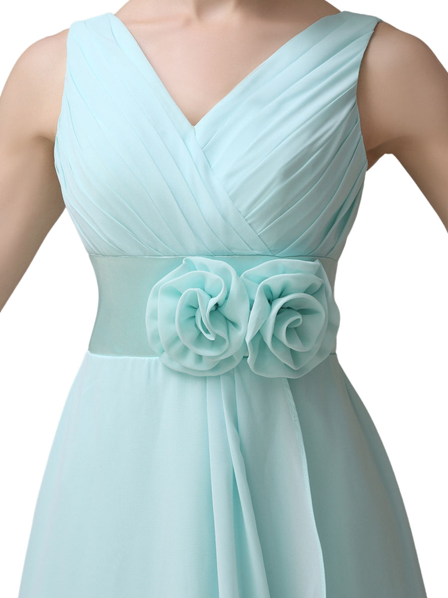 Cheap A-line Chiffon V-Neck Sleeveless Short Bridesmaid Dresses