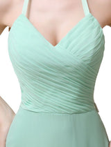 Halter Chiffon A-line Sleeveless Floor-Length Long Bridesmaid Dresses