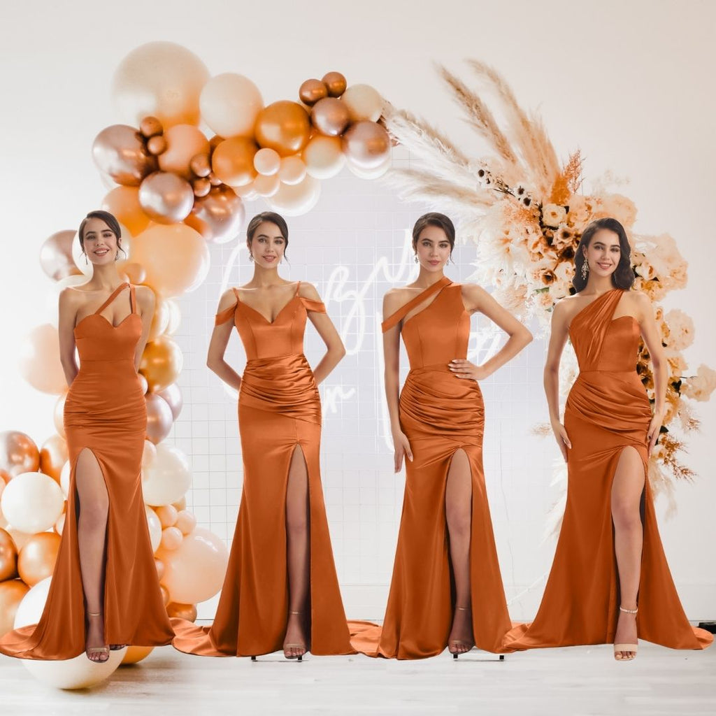 Burnt Orange Sexy Chic Silky Mismatched Satin Mermaid Long Wedding Bridesmaid Dresses Sale Burnt Orange Sexy Chic Silky Mismatched Satin Mermaid Long Wedding Bridesmaid Dresses Sale