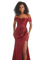 Elegant Off The Shoulder Mermaid Side Slit Soft Satin Long African Bridesmaid Dresses