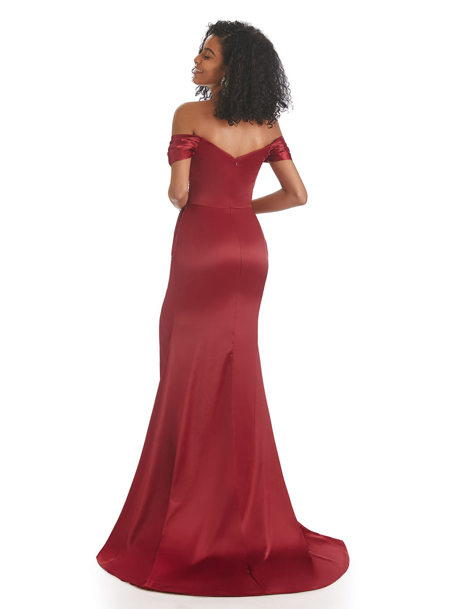Elegant Off The Shoulder Mermaid Side Slit Soft Satin Long African Bridesmaid Dresses