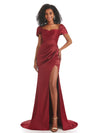 Elegant Off-Shoulder Mermaid Side Slit Soft Satin Long African Bridesmaid Dresses