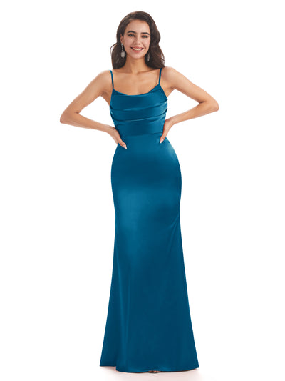 Sexy Side Slit Soft Satin Spaghetti Straps Mermaid Bridesmaid Dresses Online