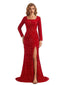 Sparkly Square Mermaid Long Sleeves Side Slit Floor-length Long Formal Prom Dresses