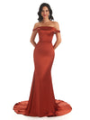 Elegant Soft Satin Off The Shoulder Maxi Long Mermaid Wedding Bridesmaid Dresses Sale