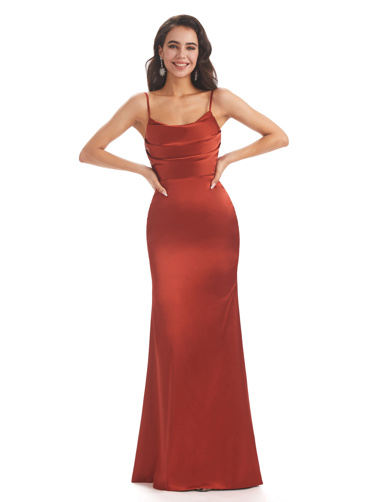 Sexy Side Slit Soft Satin Spaghetti Straps Mermaid Bridesmaid Dresses Online