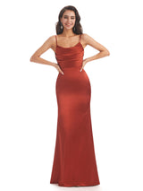 Sexy Side Slit Soft Satin Spaghetti Straps Mermaid Bridesmaid Dresses Online