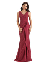 Elegant Mermaid Chiffon V-neck Long Mother of The Bride Dresses With Jacket