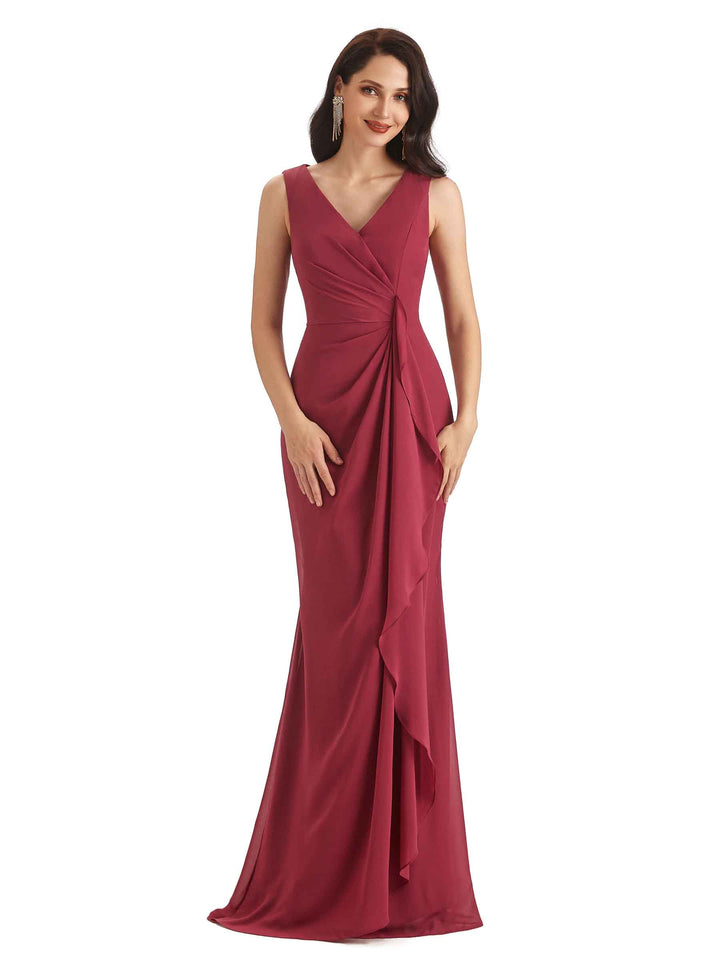 Elegant Mermaid Chiffon V-neck Long Mother of The Bride Dresses With Jacket