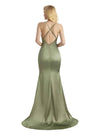 Elegant Soft Satin Cowl Neck Criss Cross Long Mermaid Evening Prom Dresses Online