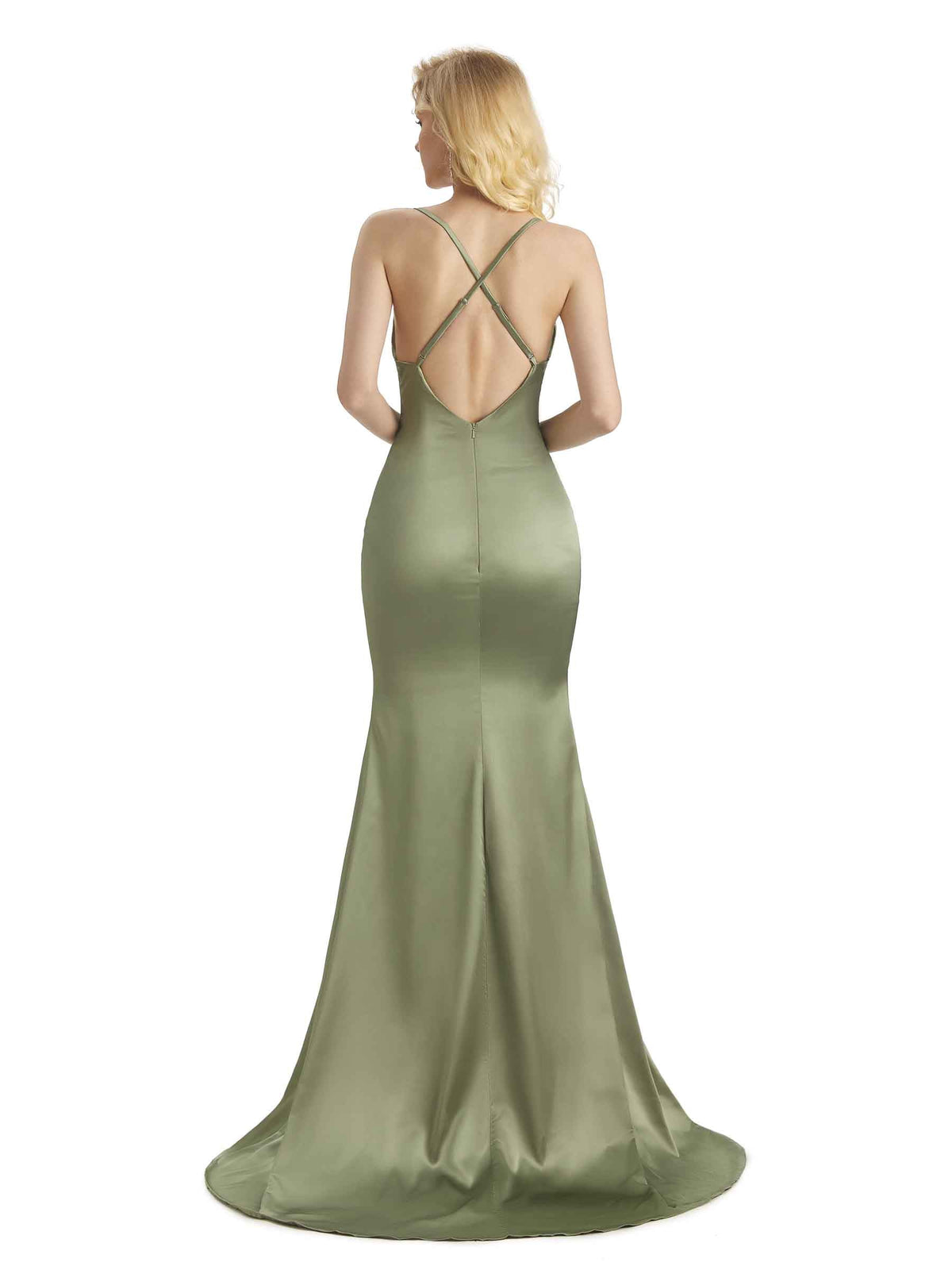 Elegant Soft Satin Cowl Neck Criss Cross Long Mermaid Bridesmaid Dresses Online