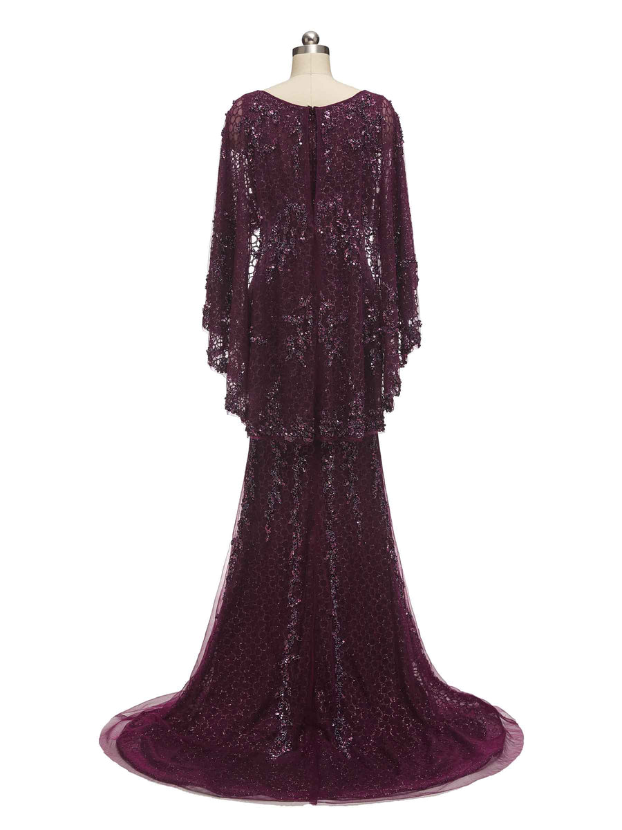 Gorgeous Maroon Mermaid Scoop Long Sleeves Long Evening Prom Dresses