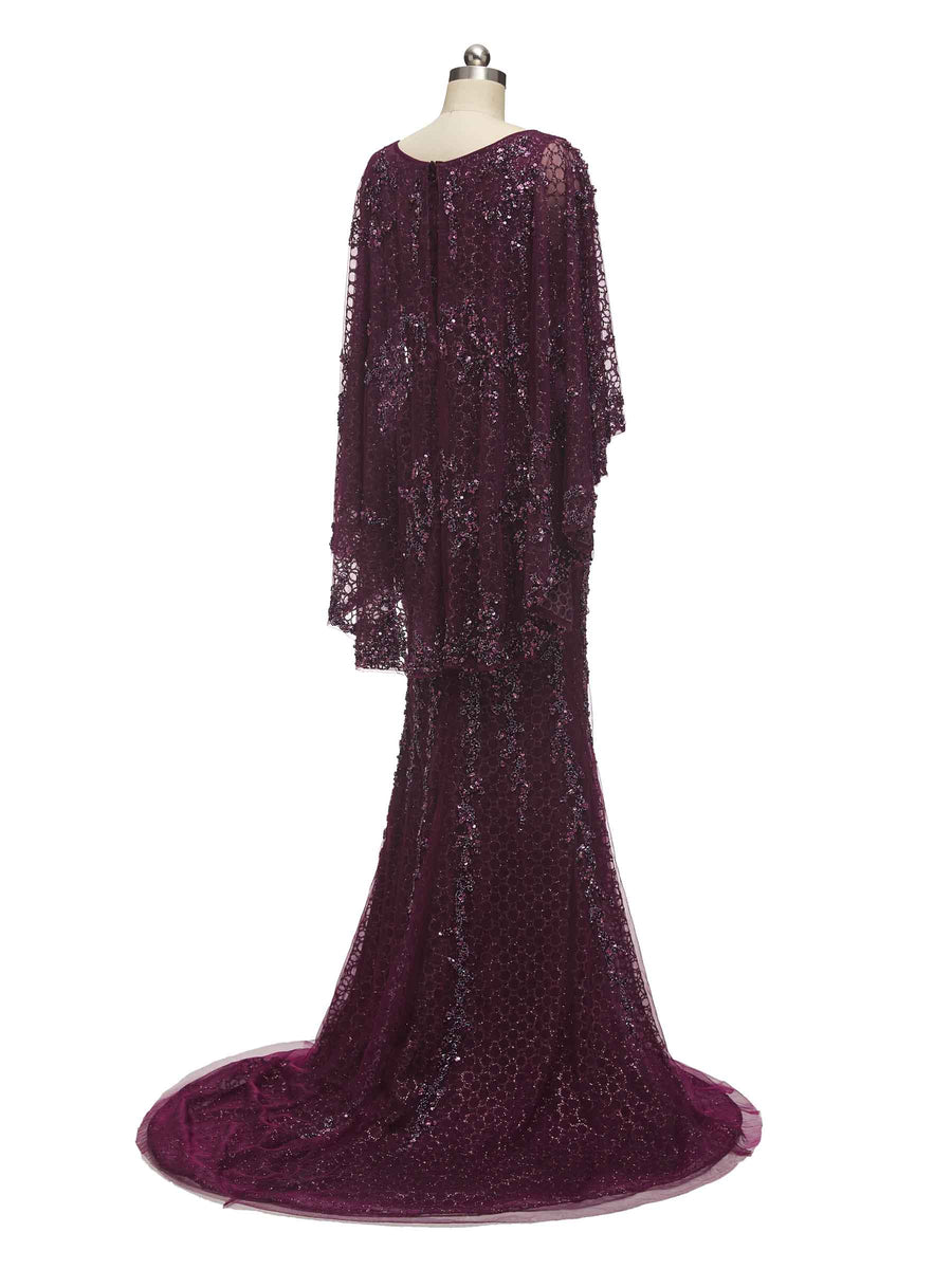 Gorgeous Maroon Mermaid Scoop Long Sleeves Long Evening Prom Dresses