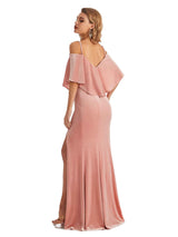 Elegant Mermaid Cold Shoulder Velvet Winter Long Wedding Guest Dresses