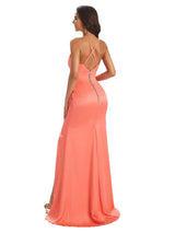 Modern Soft Satin Side Slit Spaghetti Straps V-neck Mermaid Bridesmaid Dresses