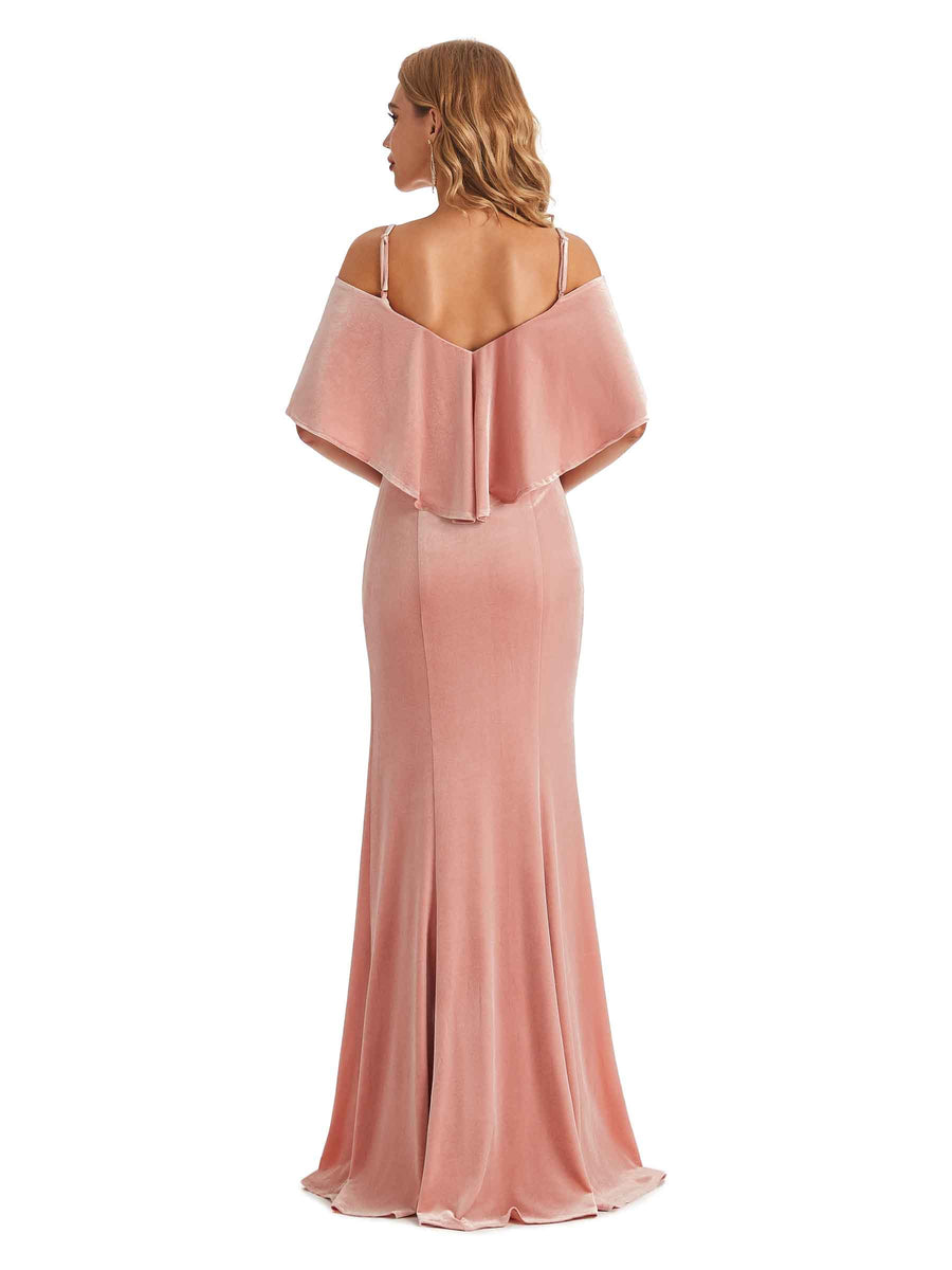 Elegant Mermaid Cold Shoulder Velvet Long Bridesmaid Dresses Online