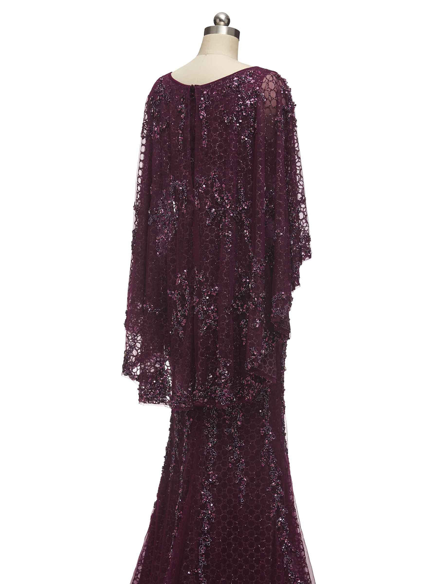 Gorgeous Maroon Mermaid Scoop Long Sleeves Long Evening Prom Dresses