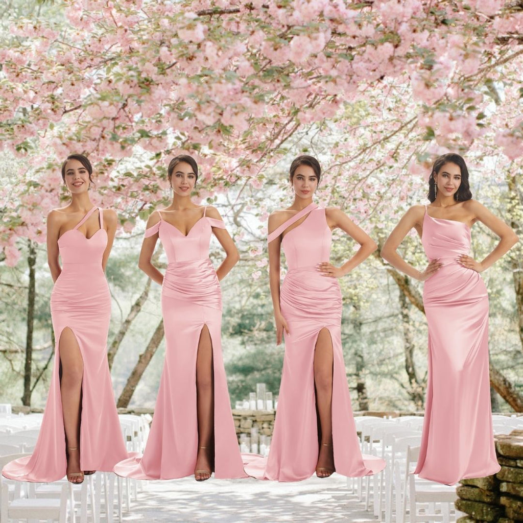 ChicSew Sexy Mismatched Side Split Soft Satin Long Mermaid Pink Bridesmaid Dresses Online/Maid of Honor Dresses Satin, Blush/C ChicSew Sexy Mismatched Side Split Soft Satin Long Mermaid Pink Bridesmaid Dresses Online/Maid of Honor Dresses Satin, Blush/C