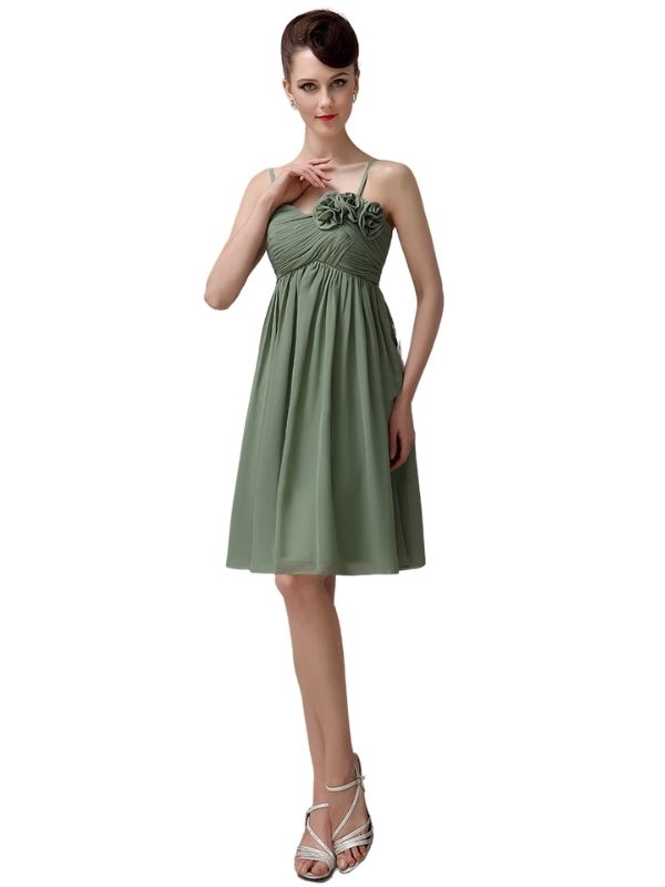 Spaghetti Straps A-line Sweetheart Chiffon Short Bridesmaid Dresses