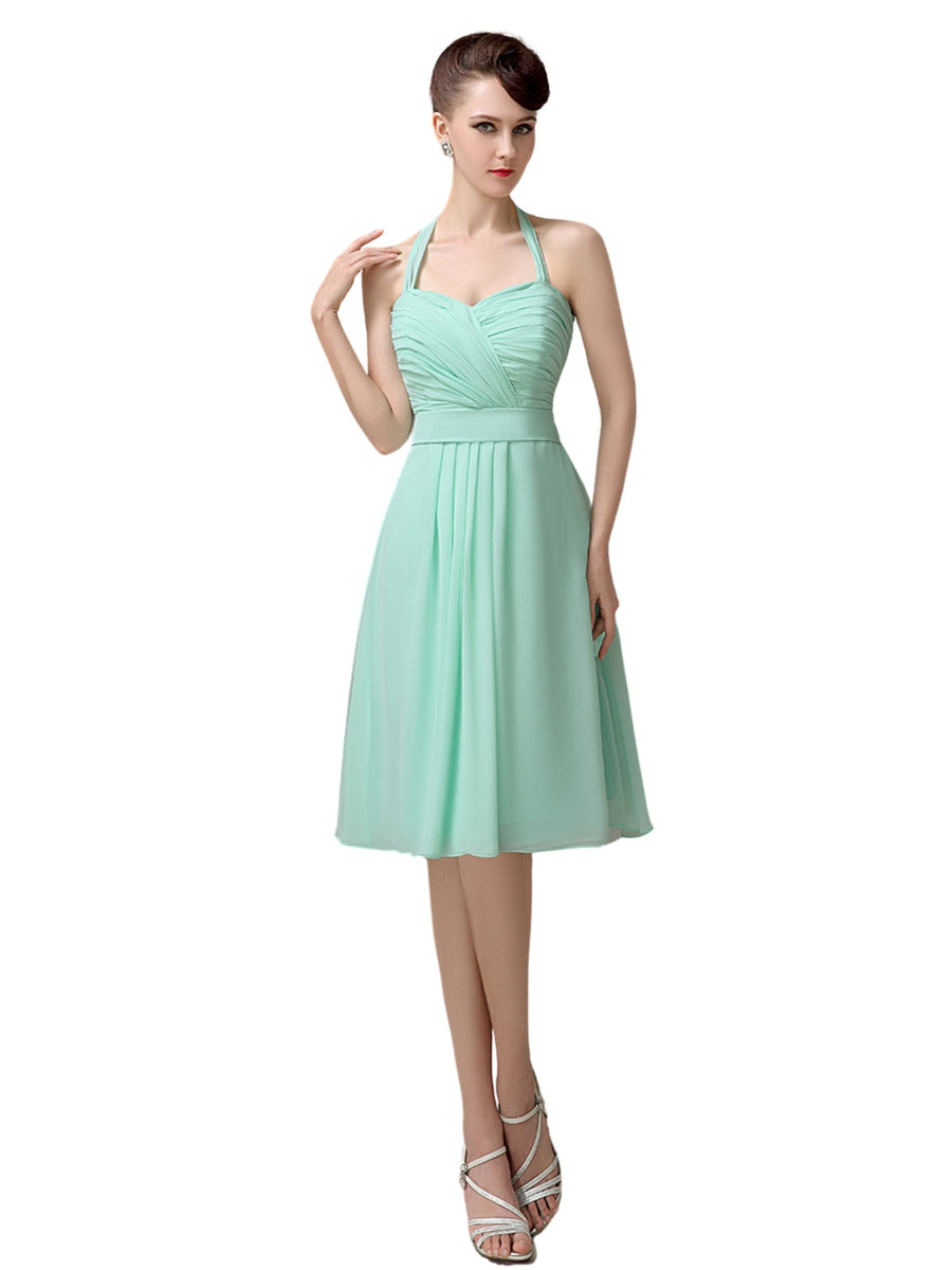Halter Straps Chiffon Simple Backless Short Bridesmaid Dresses