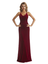 Elegant Mermaid V-neck Halter Velvet Long Party Wedding Guest Dresses