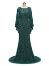 Gorgeous Green Mermaid Scoop Long Sleeves Long Evening Prom Dresses Online