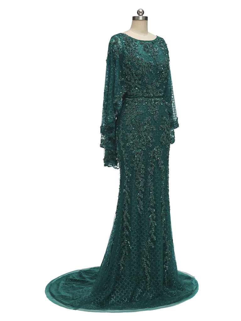 Gorgeous Green Mermaid Scoop Long Sleeves Long Evening Prom Dresses Online