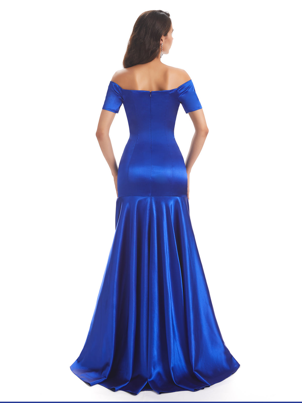 Elegant Soft Satin Mermaid Off The Shoulder High Low Satin Dresses