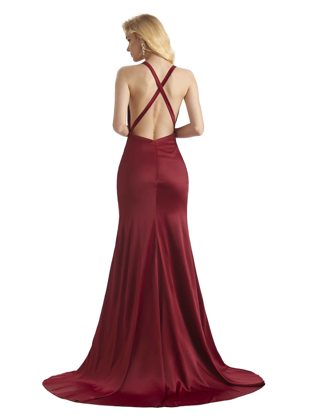 Sexy Cowl Neck Soft Satin Side Slit Unique Long African Mermaid Bridesmaid Dresses