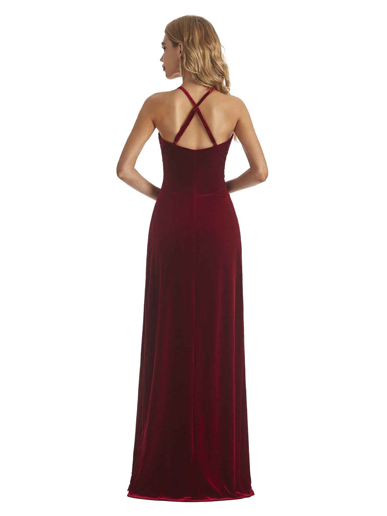 Elegant Mermaid V-neck Halter Velvet Long Party Wedding Guest Dresses - ChicSew Elegant Mermaid V-neck Halter Velvet Long Party Wedding Guest Dresses - ChicSew
