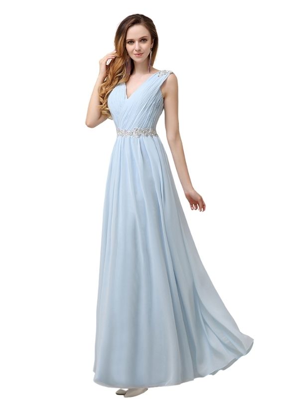 A-line Chiffon V-Neck Floor-Length Long Bridesmaid Dresses