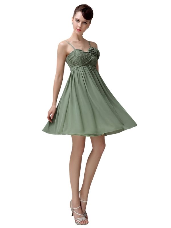 Spaghetti Straps A-line Sweetheart Chiffon Short Bridesmaid Dresses