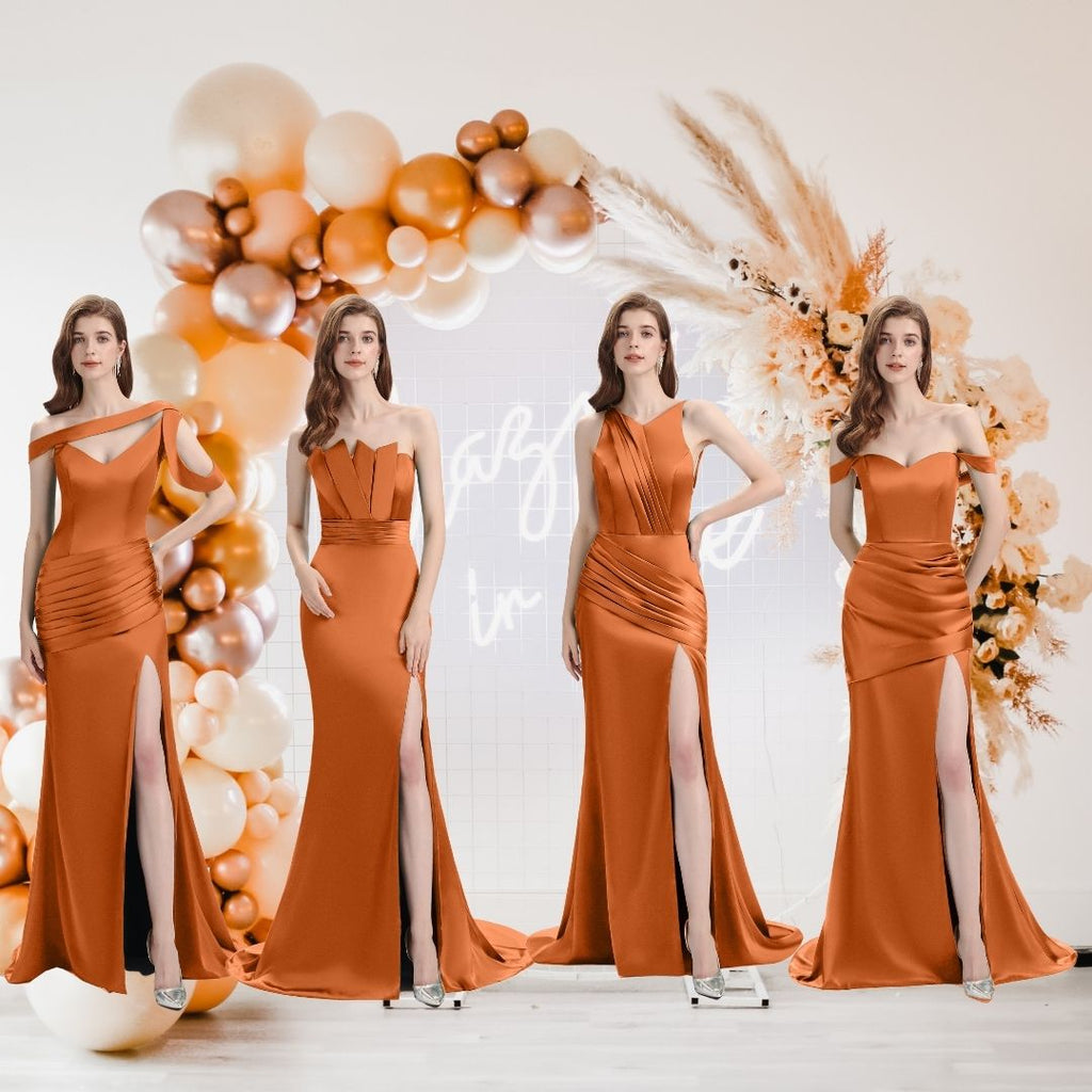 Burnt Orange Sexy Chic Silky Mismatched Satin Mermaid Long Wedding Bridesmaid Dresses - Chicsew - ChicSew Burnt Orange Sexy Chic Silky Mismatched Satin Mermaid Long Wedding Bridesmaid Dresses - Chicsew - ChicSew