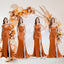 Burnt Orange Sexy Chic Silky Mismatched Satin Mermaid Long Wedding Bridesmaid Dresses Sale