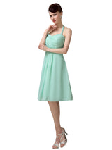 Halter Straps Chiffon Simple Backless Short Bridesmaid Dresses