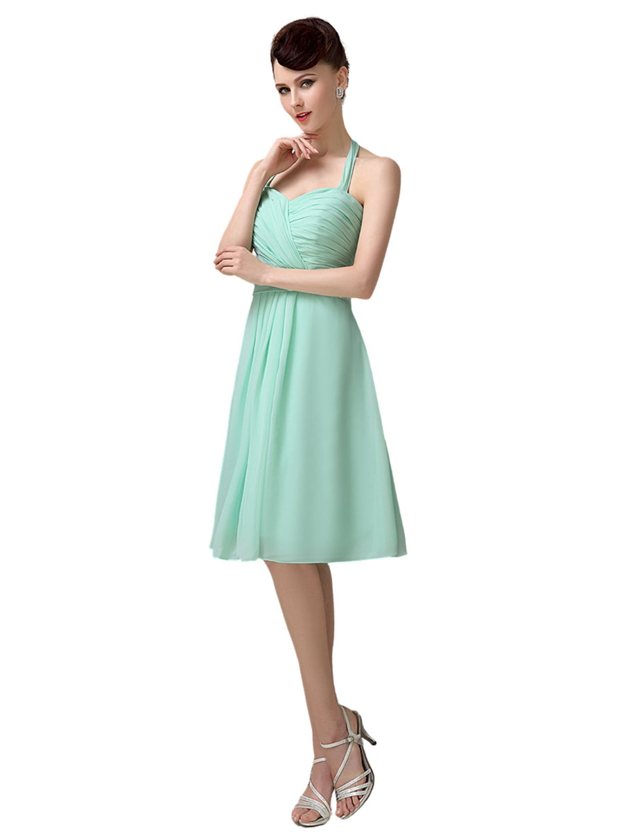 Halter Straps Chiffon Simple Backless Short Bridesmaid Dresses