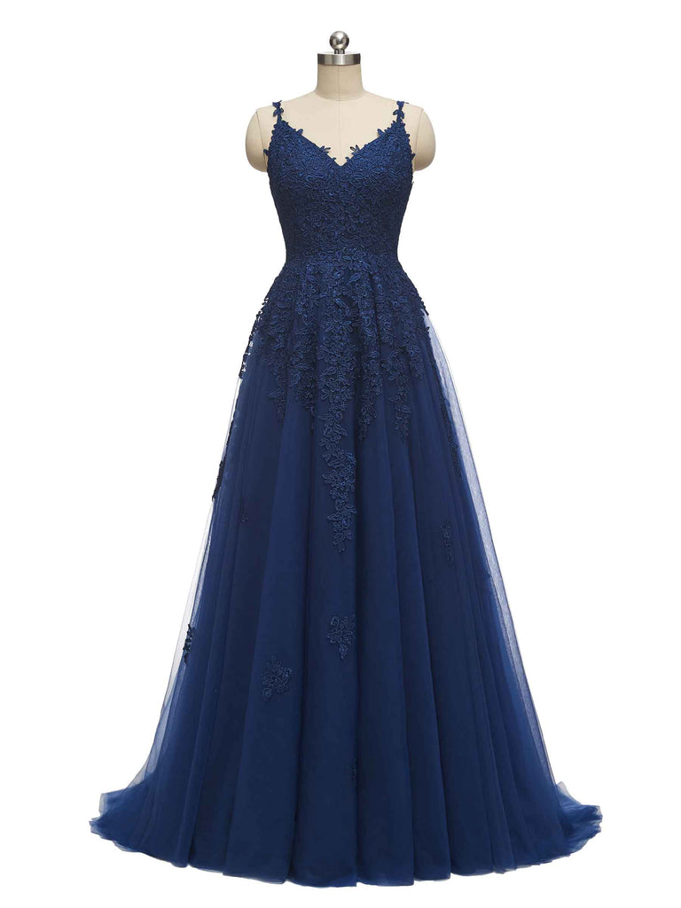 Blue A-line Spaghetti Straps V-neck Floor-length Long Party Prom Dresses - ChicSew Blue A-line Spaghetti Straps V-neck Floor-length Long Party Prom Dresses - ChicSew