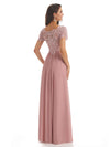 Elegant Chiffon Short Sleeves Lace Applique Floor-Length A-line Mother Of The Groom Dresses